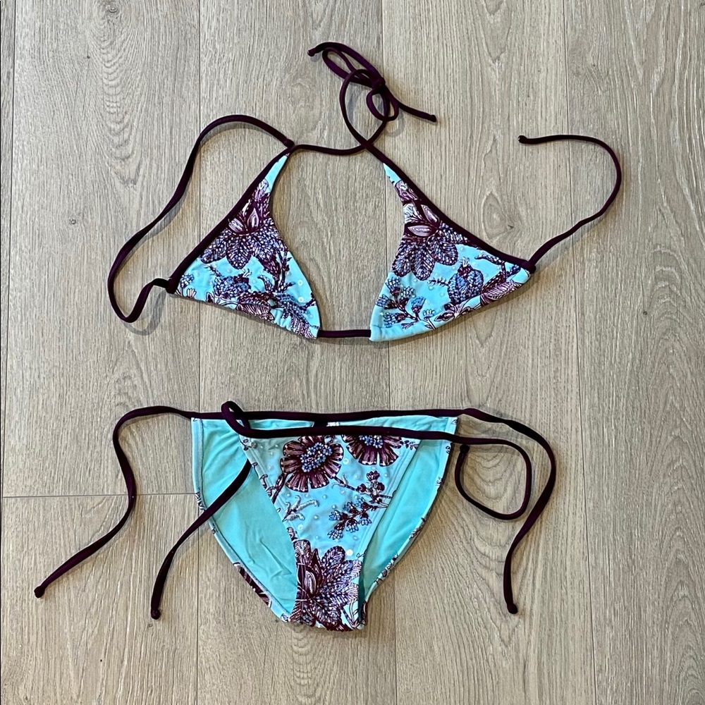 Vix maroon and blue beaded bikini